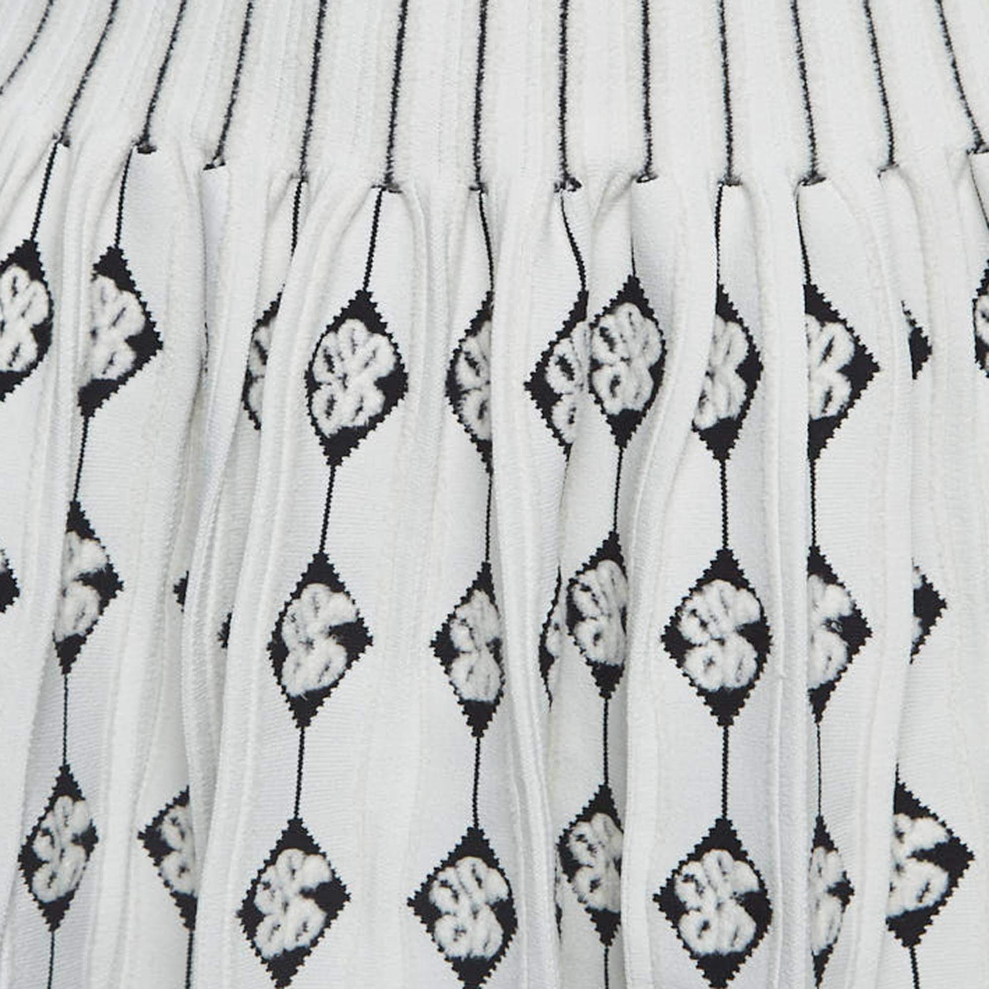 Alaia White/ Black Intarsia Stretch Knit Flared Midi Dress M 1