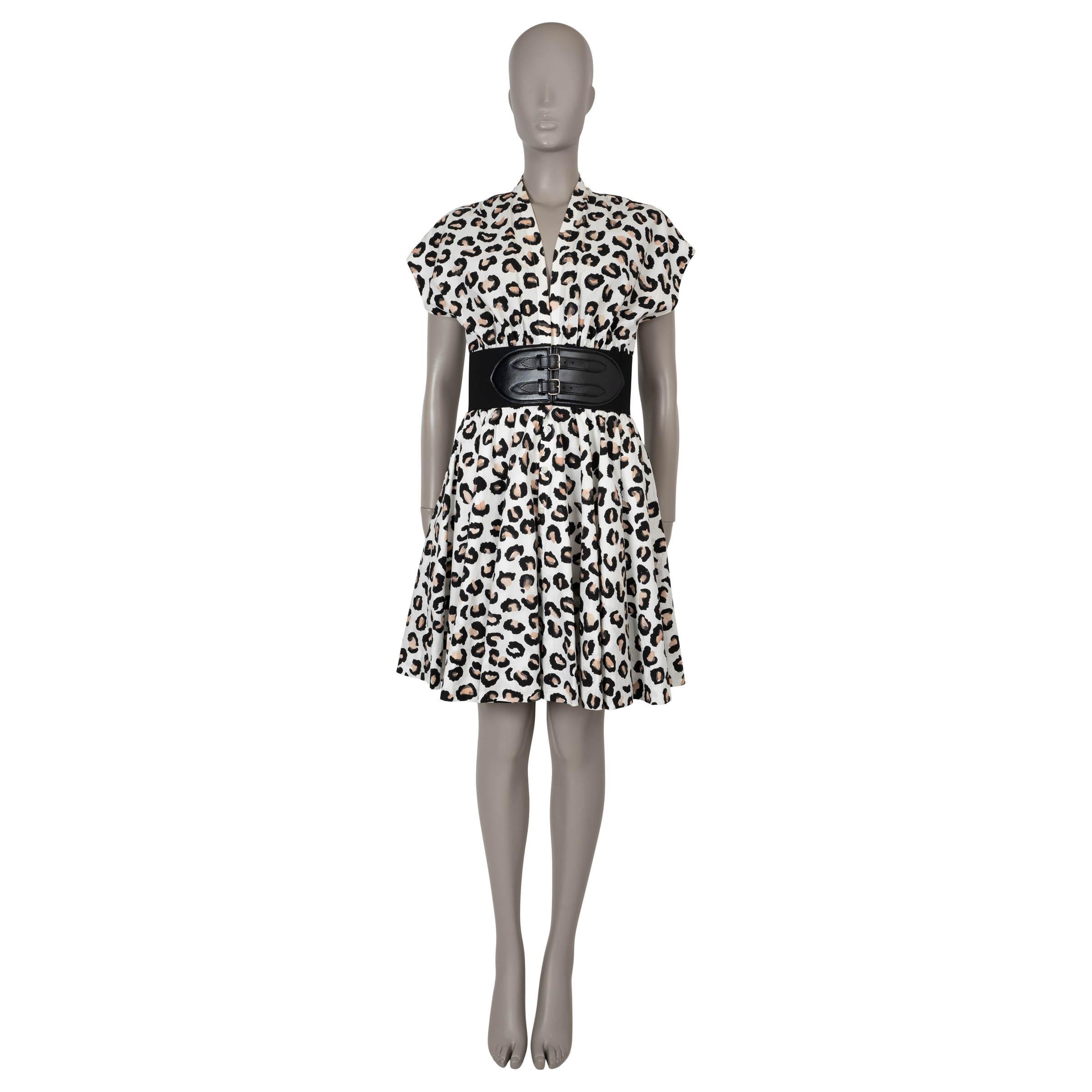 ALAIA white cotton 2022 LEOPARD BELTED POPLIN MINI Dress 40 M In Good Condition For Sale In Zürich, CH