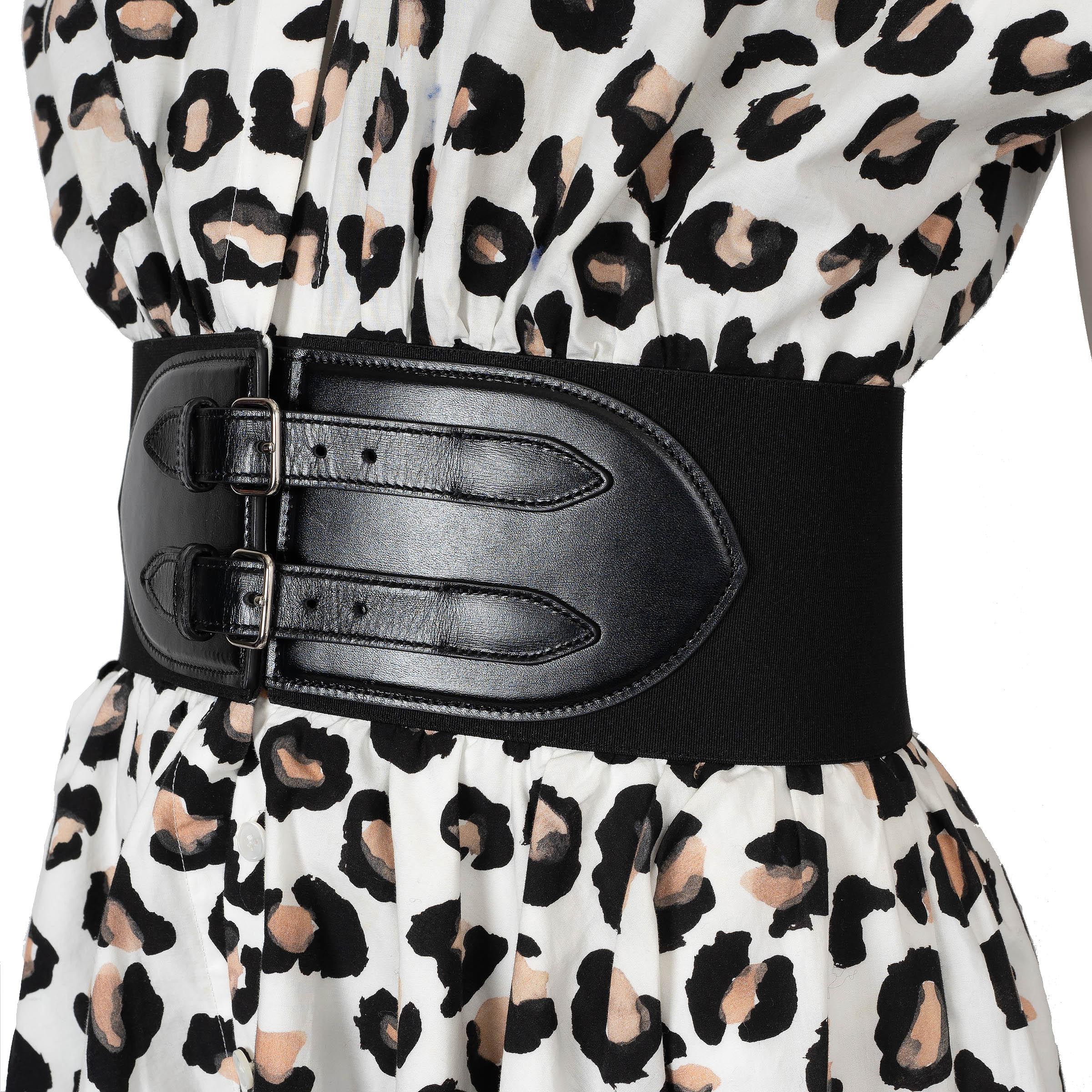 Women's ALAIA white cotton 2022 LEOPARD BELTED POPLIN MINI Dress 40 M For Sale