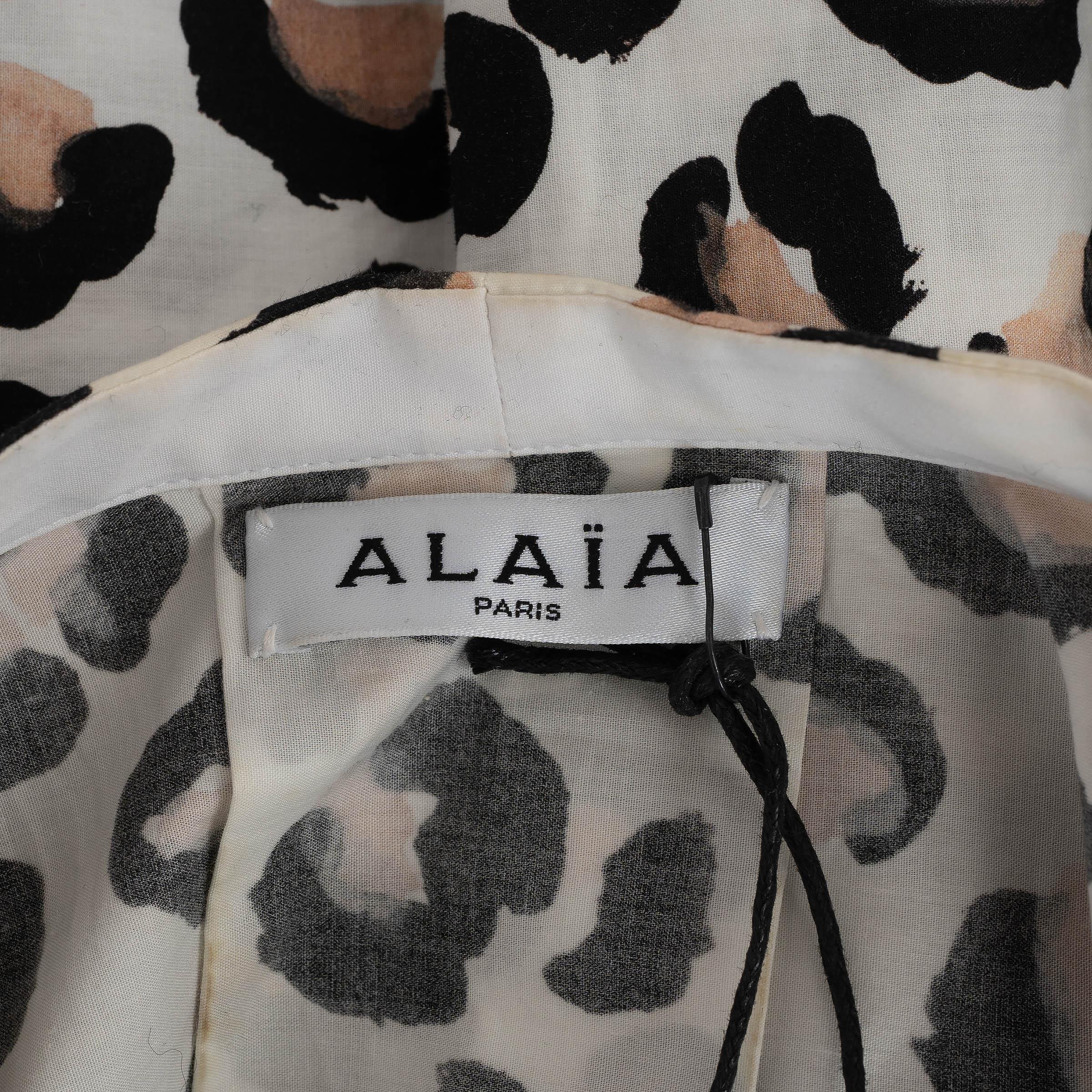 ALAIA white cotton 2022 LEOPARD BELTED POPLIN MINI Dress 40 M For Sale 1