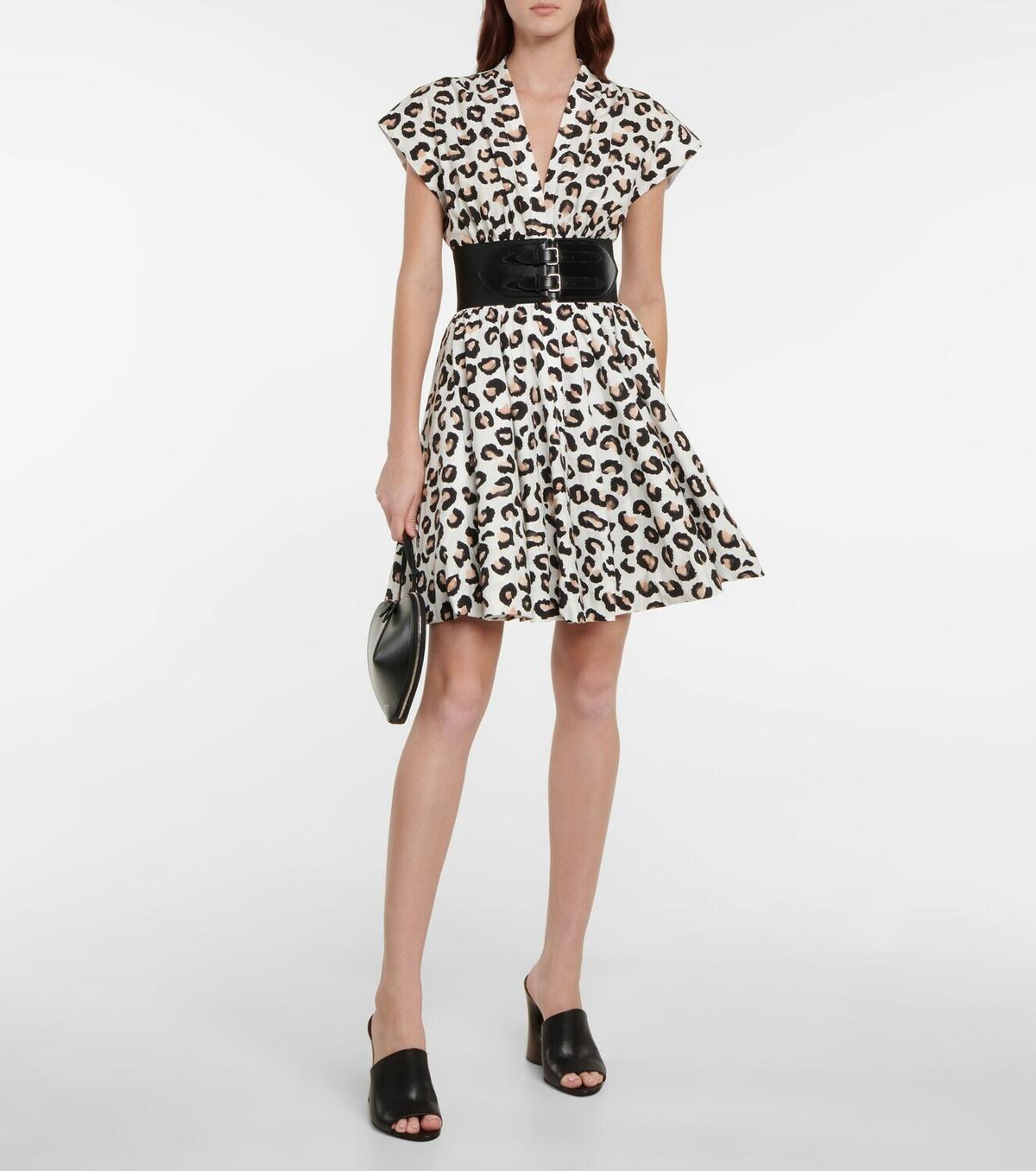 ALAIA white cotton 2022 LEOPARD BELTED POPLIN MINI Dress 40 M For Sale 2