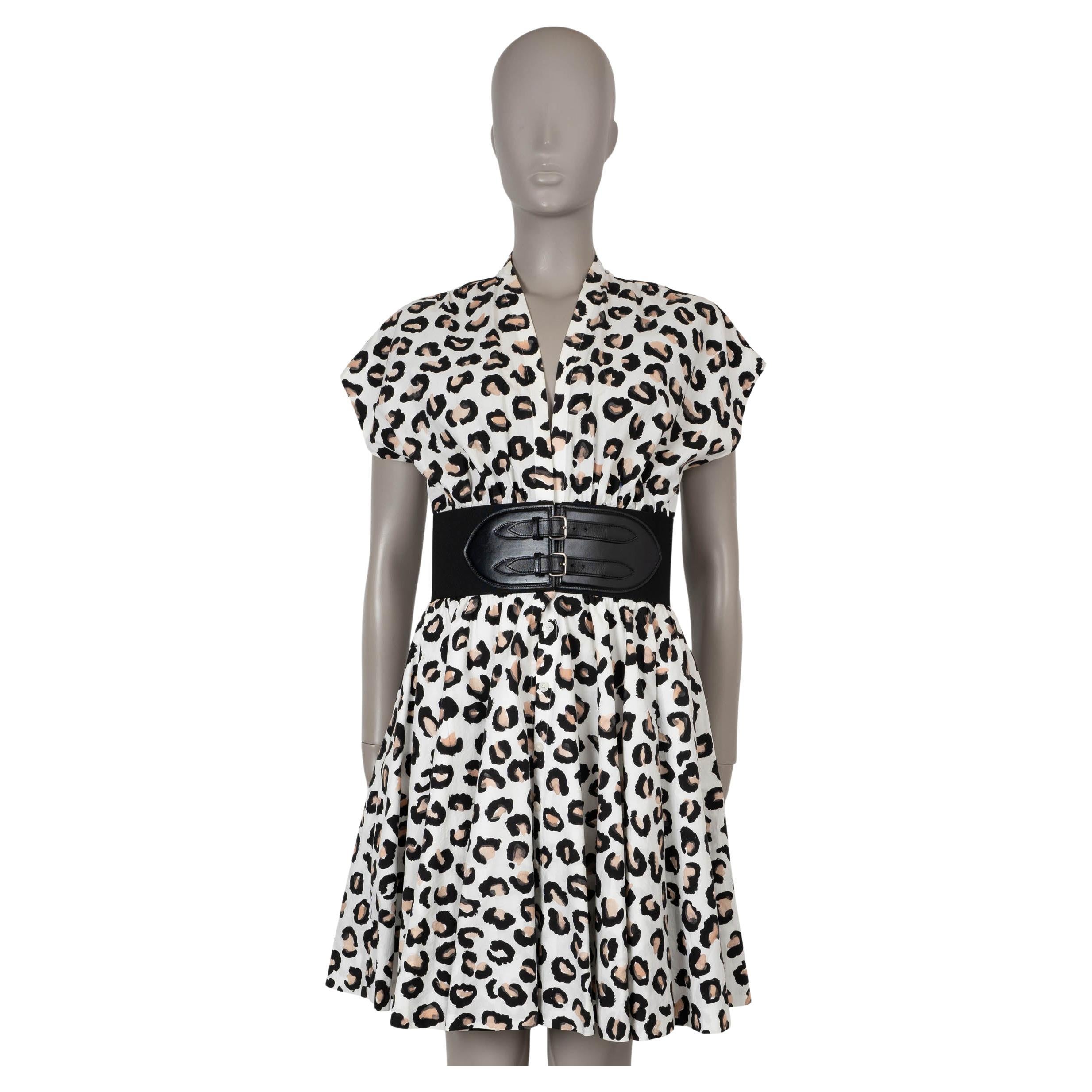 ALAIA white cotton 2022 LEOPARD BELTED POPLIN MINI Dress 40 M For Sale