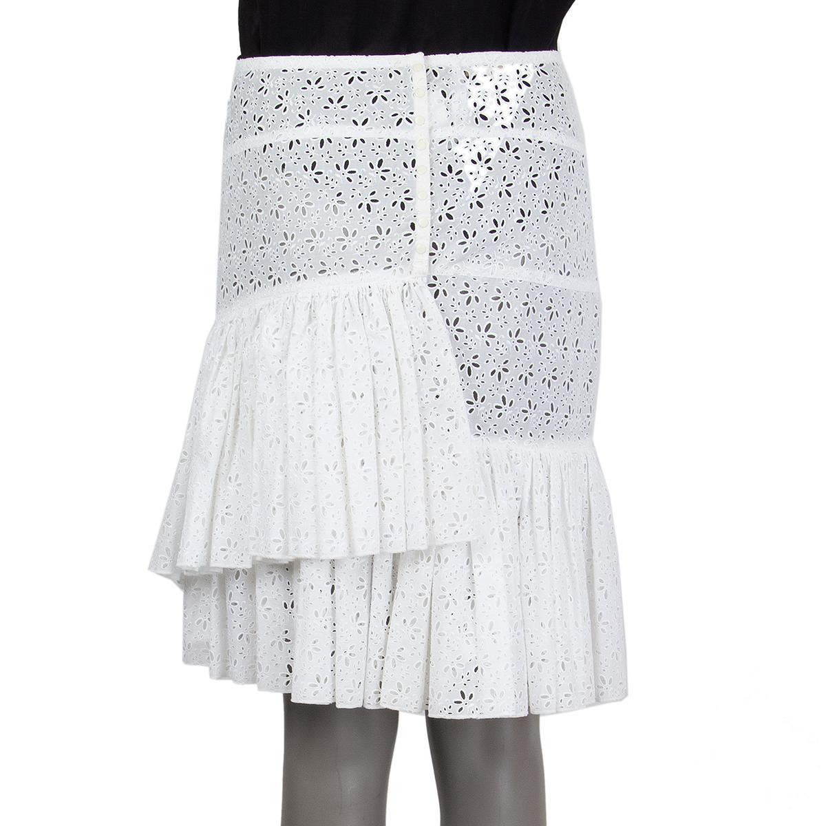 Women's ALAIA white cotton BRODERIE ANGLAISE EMBROIDERED RUCHEDSkirt 40 M