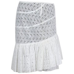 ALAÏA RUCHEDSkirt en coton blanc brodé BRODERIE ANGLAISE 40 M