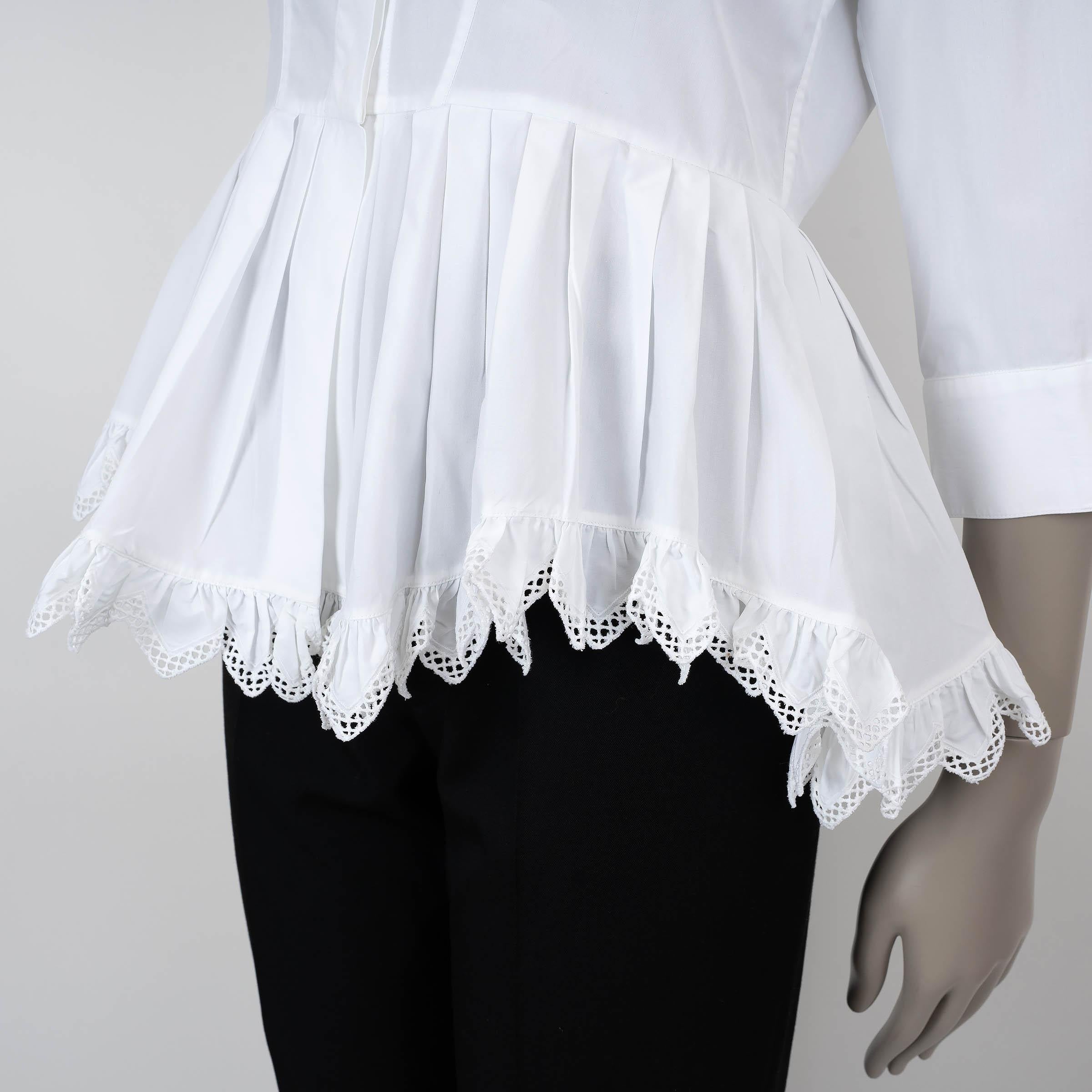 ALAIA camicia in cotone bianco CROCHET TRIM POPLIN PEPLUM 42 L. in vendita 1