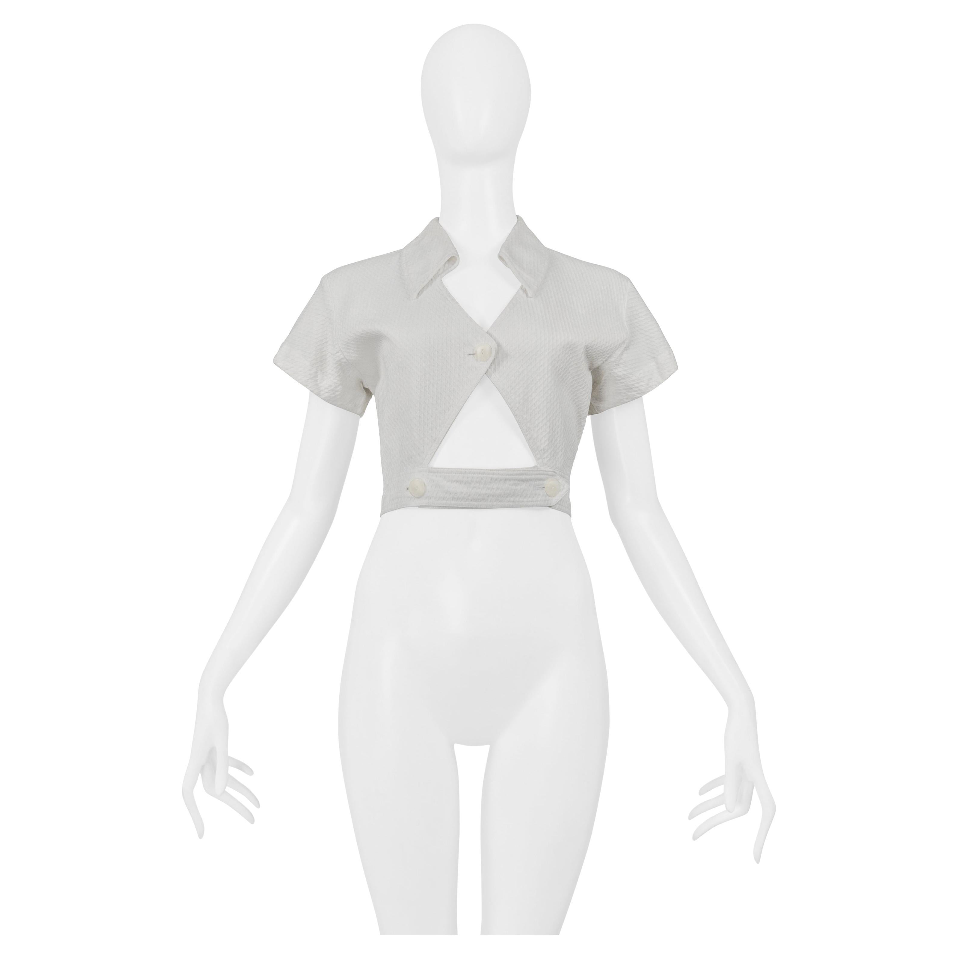 Alaia Crop Top in cotone bianco con ritaglio 1990 in vendita