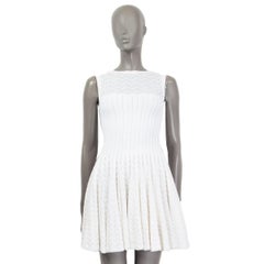 ALAIA white cotton FLARED JACQUARD Sleeveless Dress 36 XS