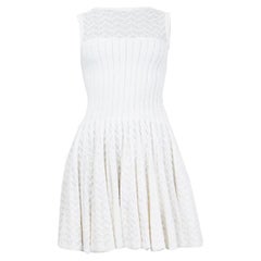 ALAIA white cotton FLARED JACQUARD Sleeveless Dress 36 XS