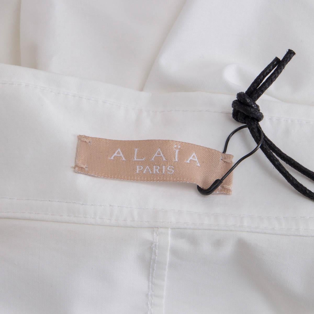 ALAIA white cotton LASER-CUT POPLIN MIDI SHIRT Dress 36 XS In Excellent Condition In Zürich, CH