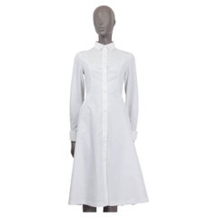 ALAIA white cotton LASER-CUT POPLIN MIDI SHIRT Dress 36 XS