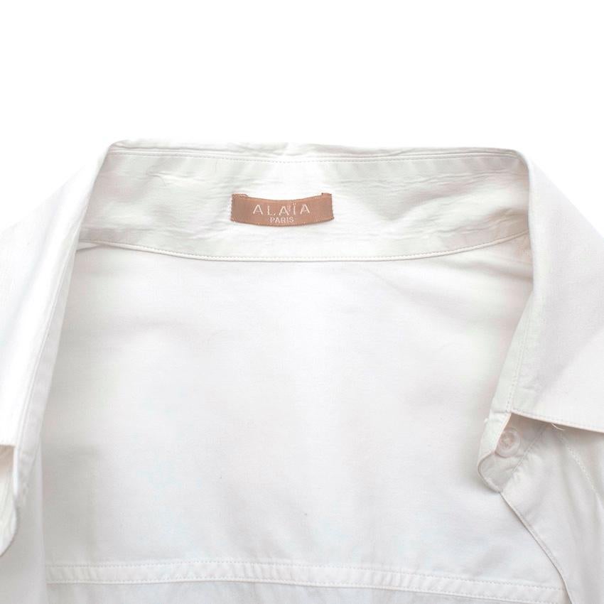 Gray Alaia White Cotton Poplin Longline Shirt For Sale
