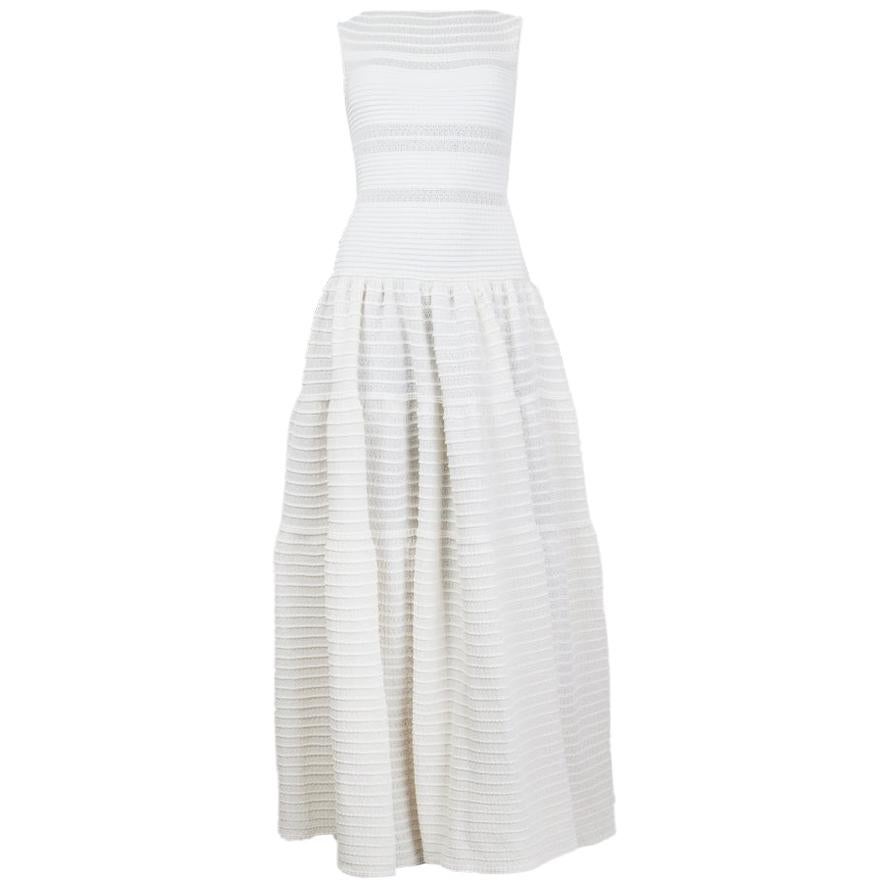 ALAIA white cotton Sleeveless Flared Jacquard Knit Maxi Dress 36 XS