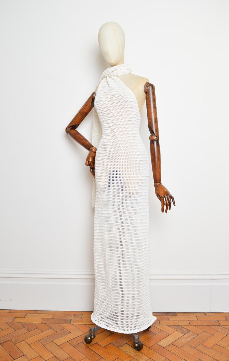 alaia white dress ALAÏA Crochet elegant Scarf detail Sheer Knit maxi For Sale at 1stDibs Size:38 FR Brown/Burgundy zip closure Turtleneck Long Women Night Dress - Short