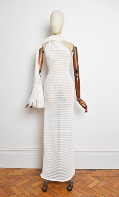 ALAÏA White Crochet elegant Scarf detail Sheer Knit maxi dress