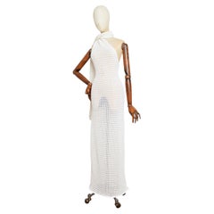 ALAÏA White Crochet elegant Scarf detail Sheer Knit maxi dress