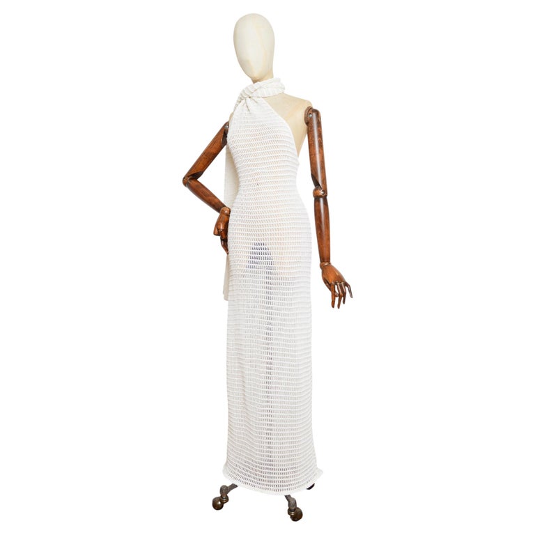 alaia white knit dress NWT AZZEDINE ALAIA WHITE STRETCH KNIT FIT & FLARE DRESS SHORT SLEEVE 42