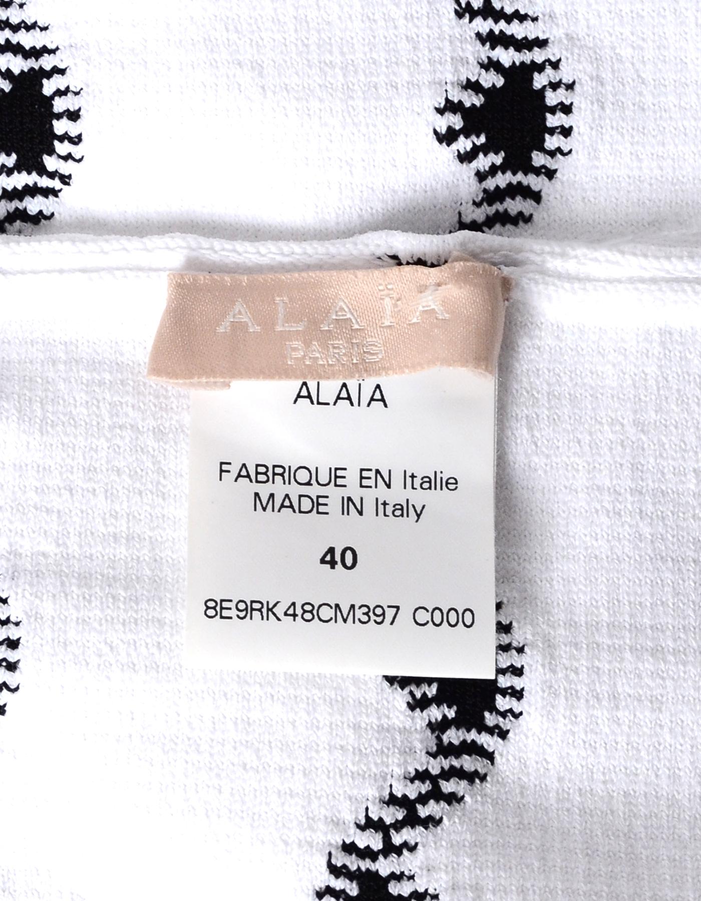 Alaia White Fit & Flare Sleeveless Dress W/ Black Embroidery Sz 40 For Sale 2