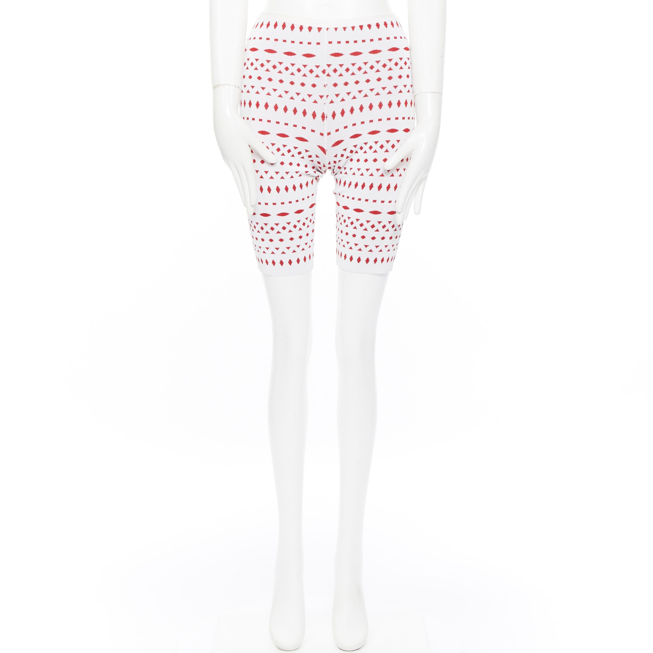 Gray ALAIA white geometric red jacquard viscose blend knit biker shorts pants XS