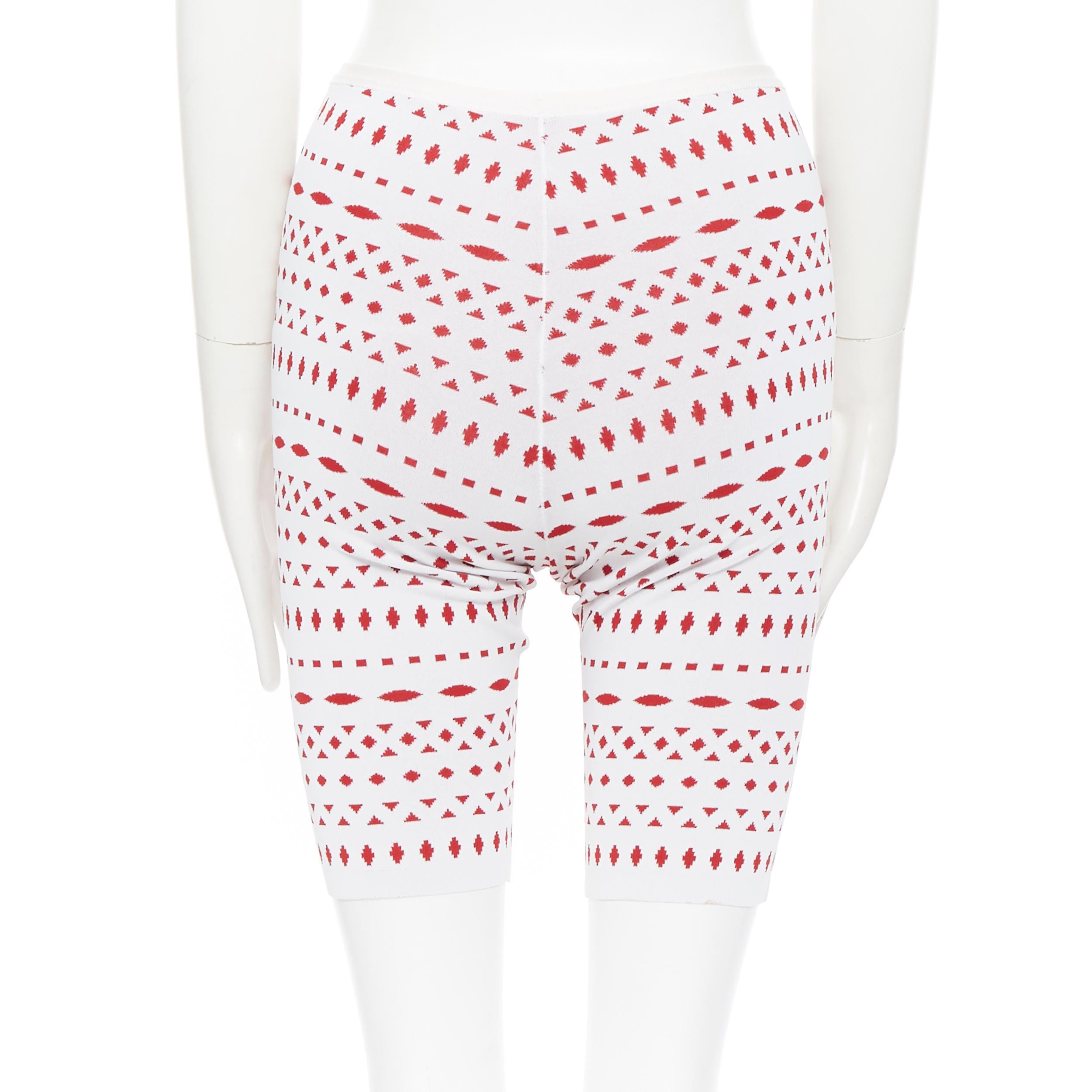 ALAIA white geometric red jacquard viscose blend knit biker shorts pants XS 2