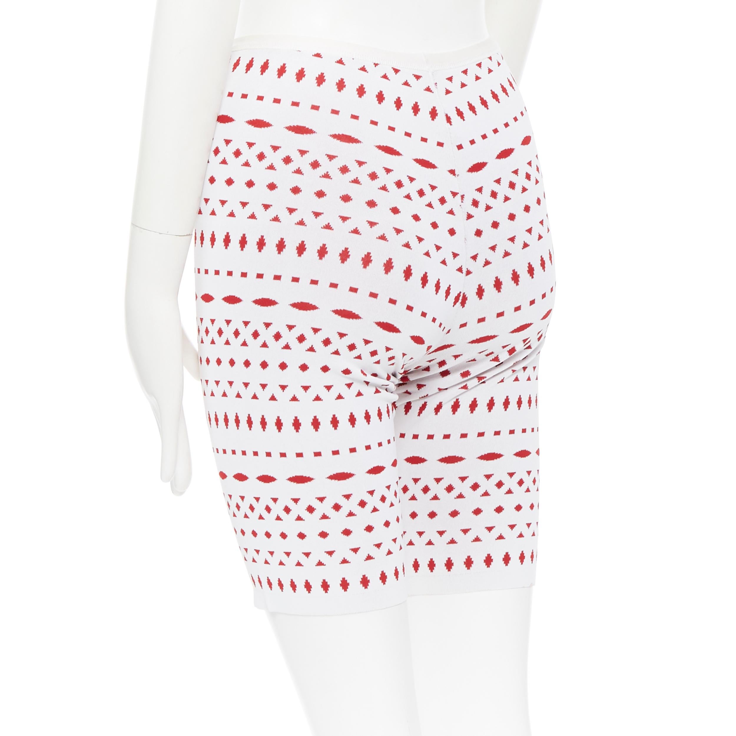 ALAIA white geometric red jacquard viscose blend knit biker shorts pants XS 3