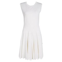 Alaia White Knit Embroidered Chevron Hem Fit and Flare Dress M