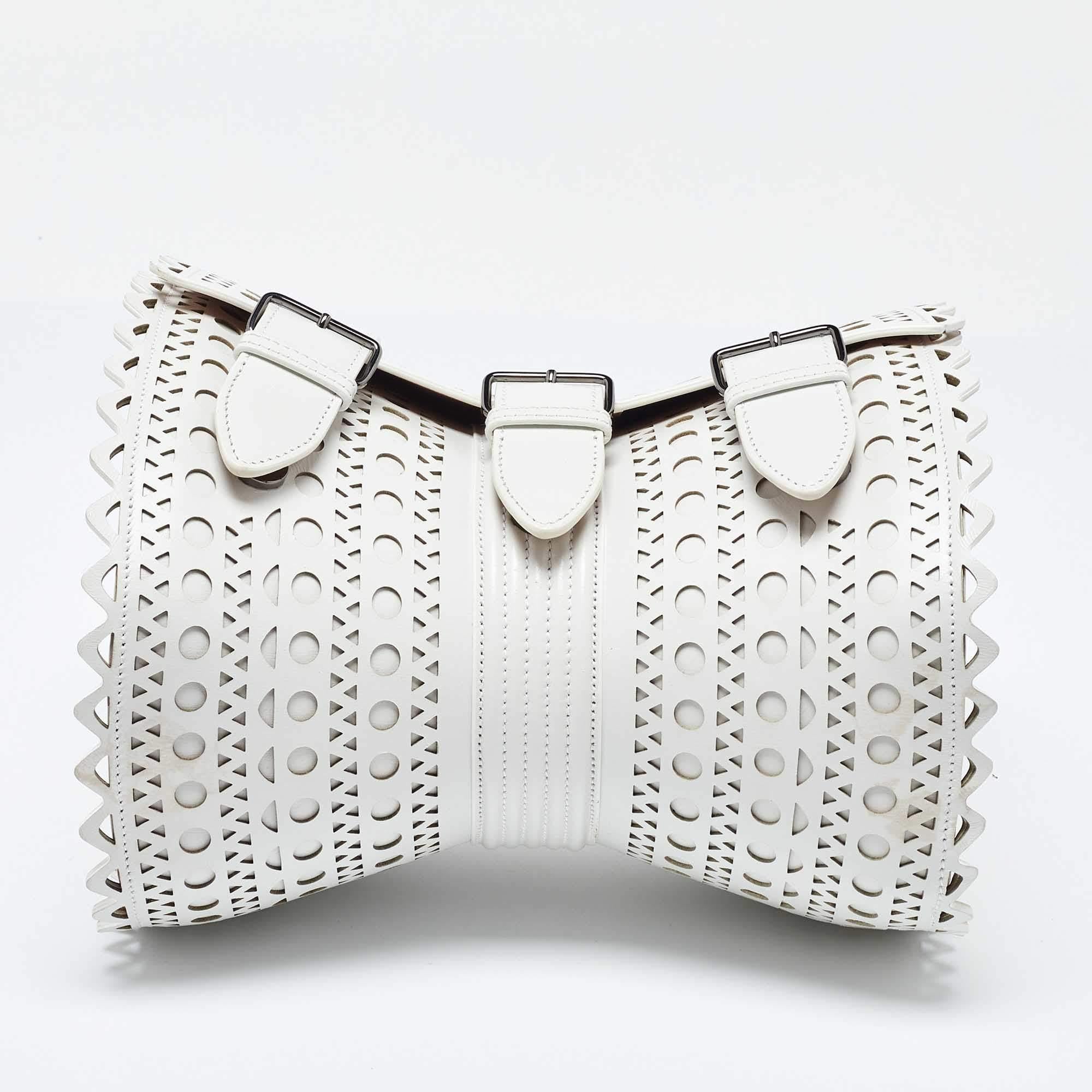 Alaia White Laser Cut Leather Edition 1992 Corset Bag 3