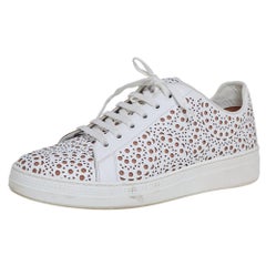 Alaia White Laser Cut Leather Lace Up Sneakers Size 40