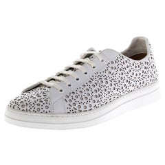 Alaia White Laser Cut Leather Lace Up Sneakers Size 41