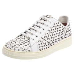 Alaia White Laser Cut Leather Low Top Sneakers Size 40