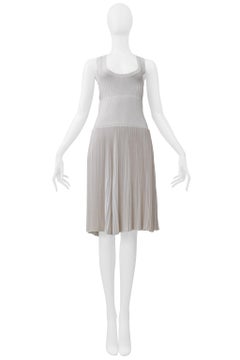 Alaia White Laser Cut Pleated Knit Dress