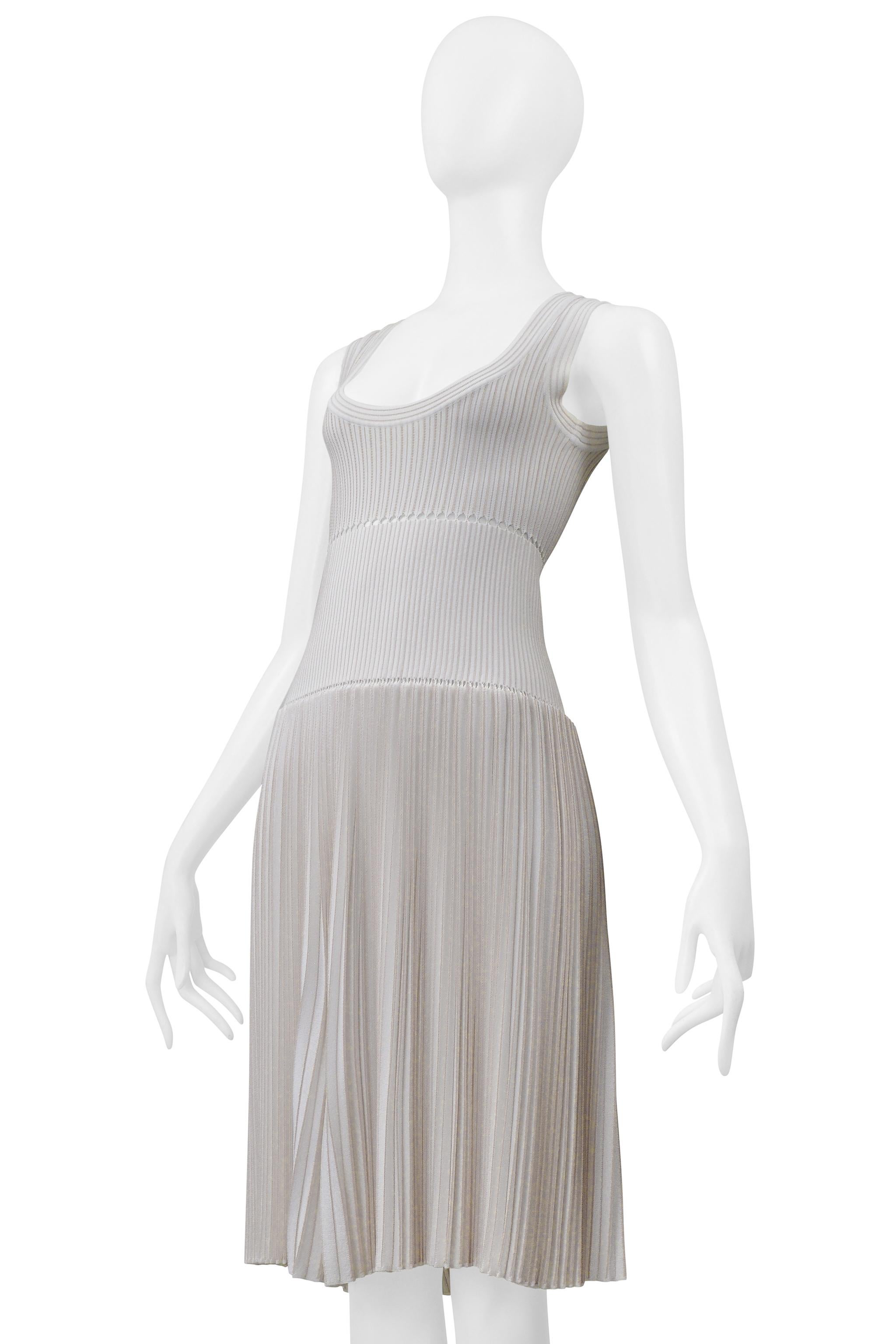 Gray Alaia White Laser Cut Pleated Knit Dress For Sale
