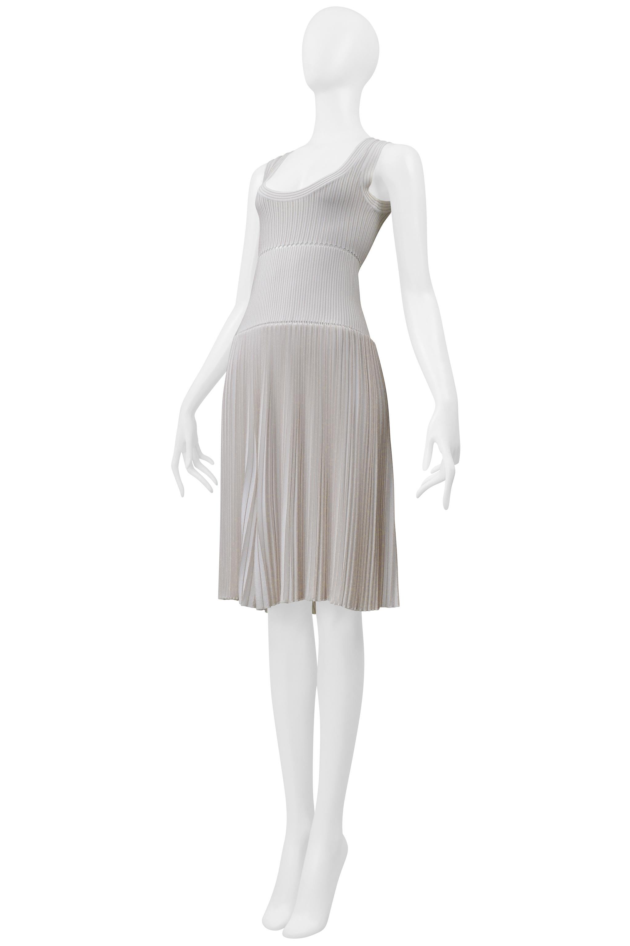 Alaia White Laser Cut Pleated Knit Dress In Good Condition For Sale In Los Angeles, CA