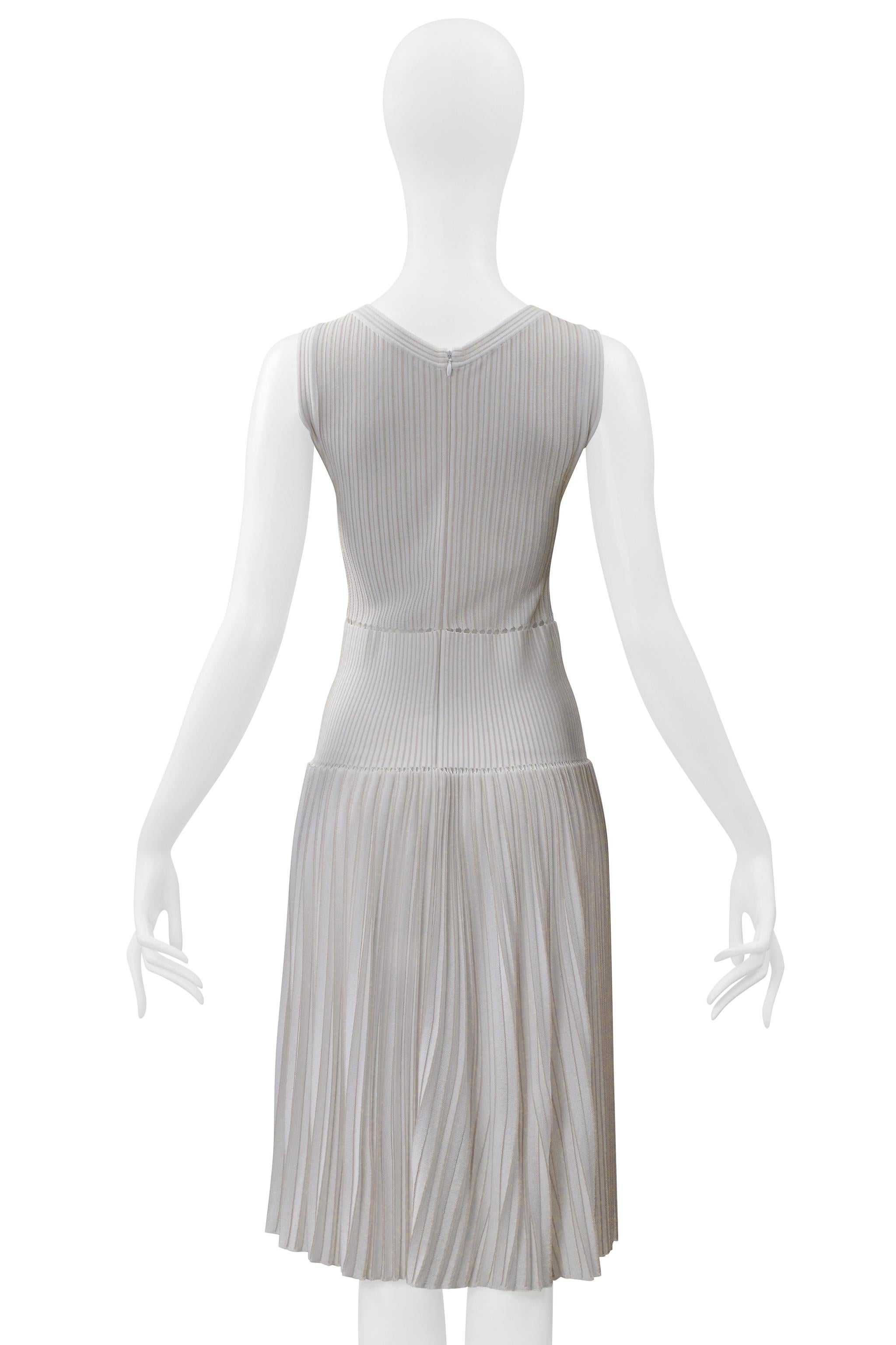 Women's Alaia White Laser Cut Pleated Knit Dress For Sale