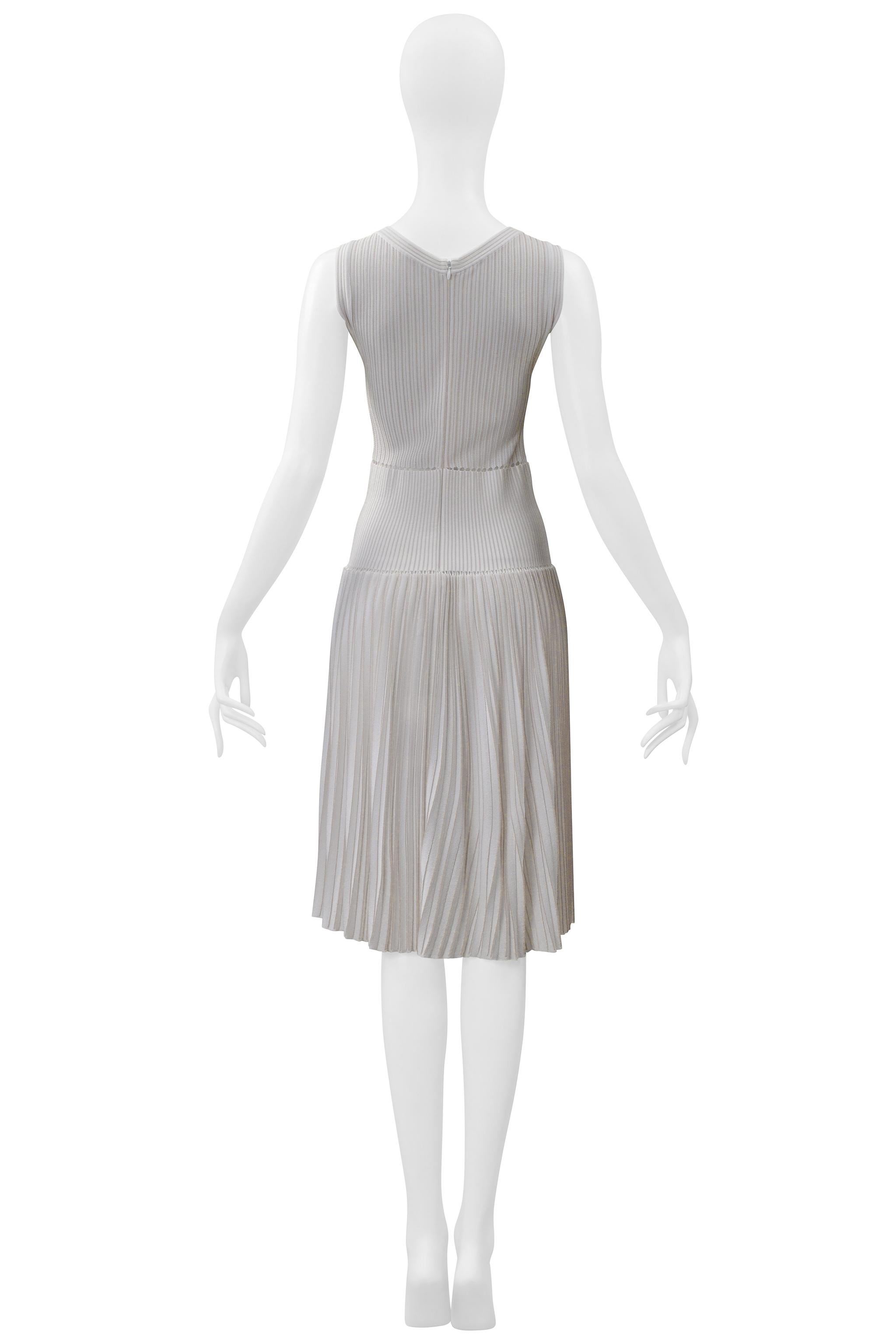 Alaia White Laser Cut Pleated Knit Dress For Sale 1