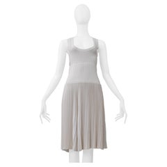 Alaia White Laser Cut Pleated Knit Dress