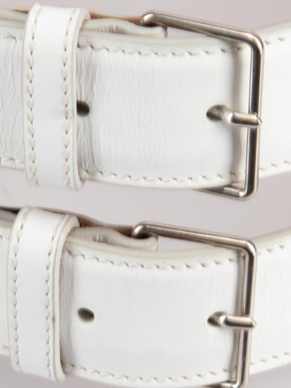 Women's Alaïa White Leather Double Buckle Wide Belt For Sale
