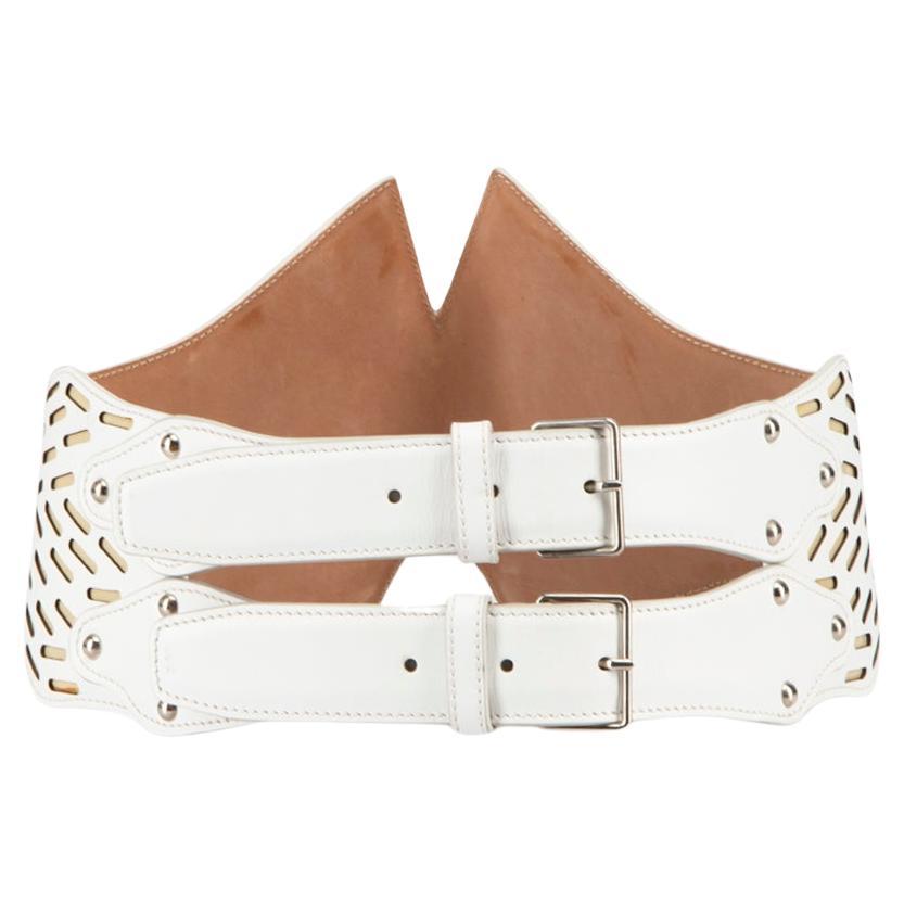 Alaïa White Leather Double Buckle Wide Belt For Sale