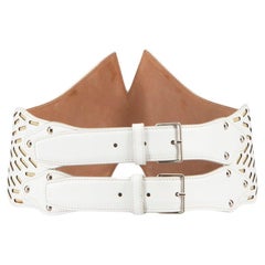 Used Alaïa White Leather Double Buckle Wide Belt