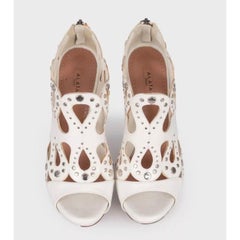 Alaïa White Leather Embellished Rhinestone High Heel Sandals Size 39.5
