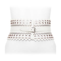 ALAIA white leather geometric cut out scallop edge wide corset belt 65cm