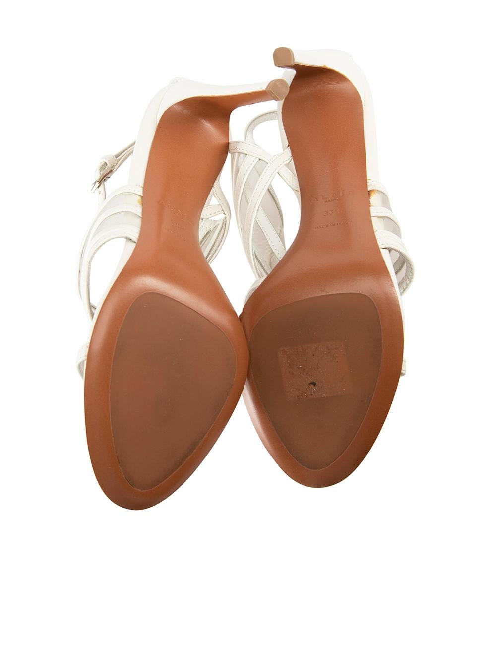 Women's Alaïa White Leather Mesh Strap Sandals Size IT 36.5 For Sale