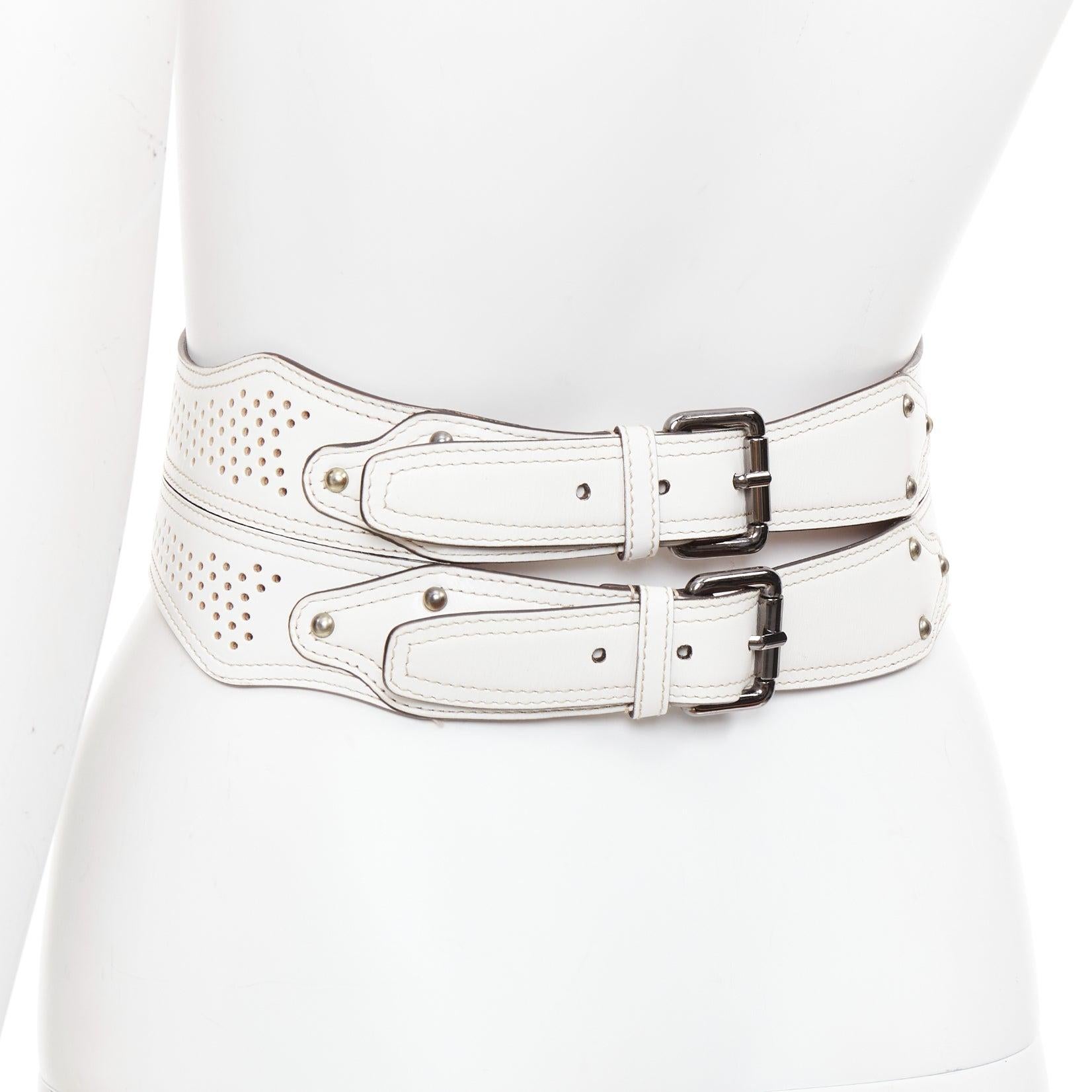 ALAIA ceinture large en cuir blanc perforé cintré 65cm Pour femmes en vente