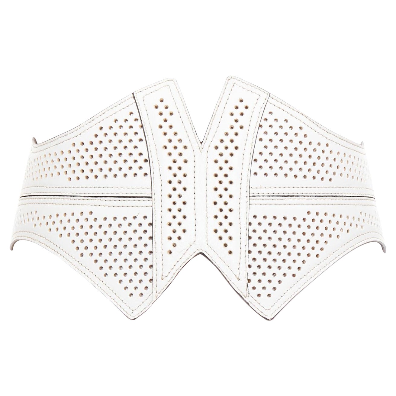 ALAIA white leather punctured perforated cinched waist wide belt 65cm