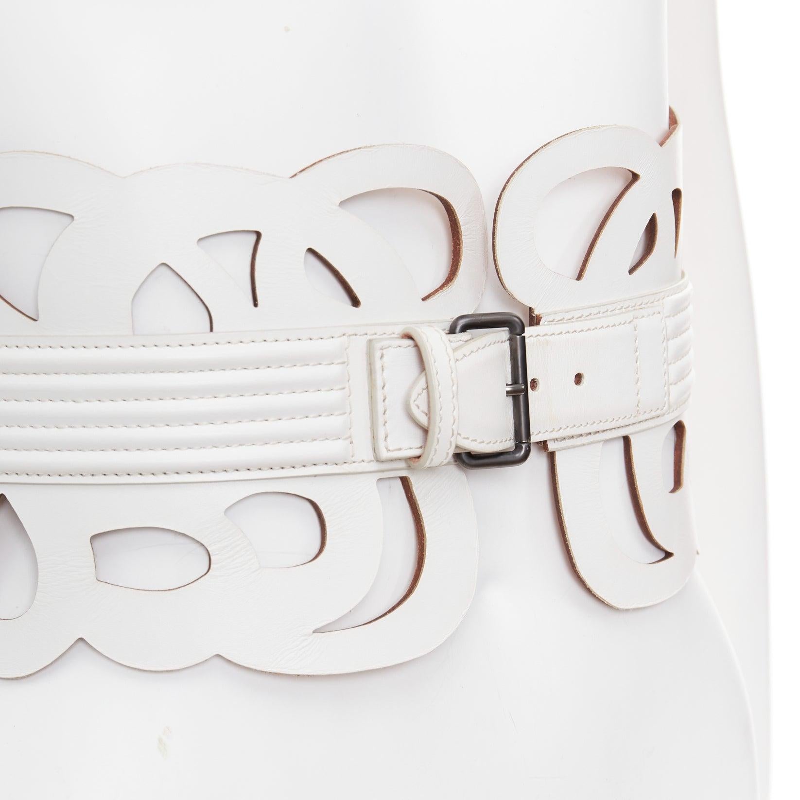 ALAIA white leather romantic swirl laser cut out corset wide belt 65cm For Sale 2