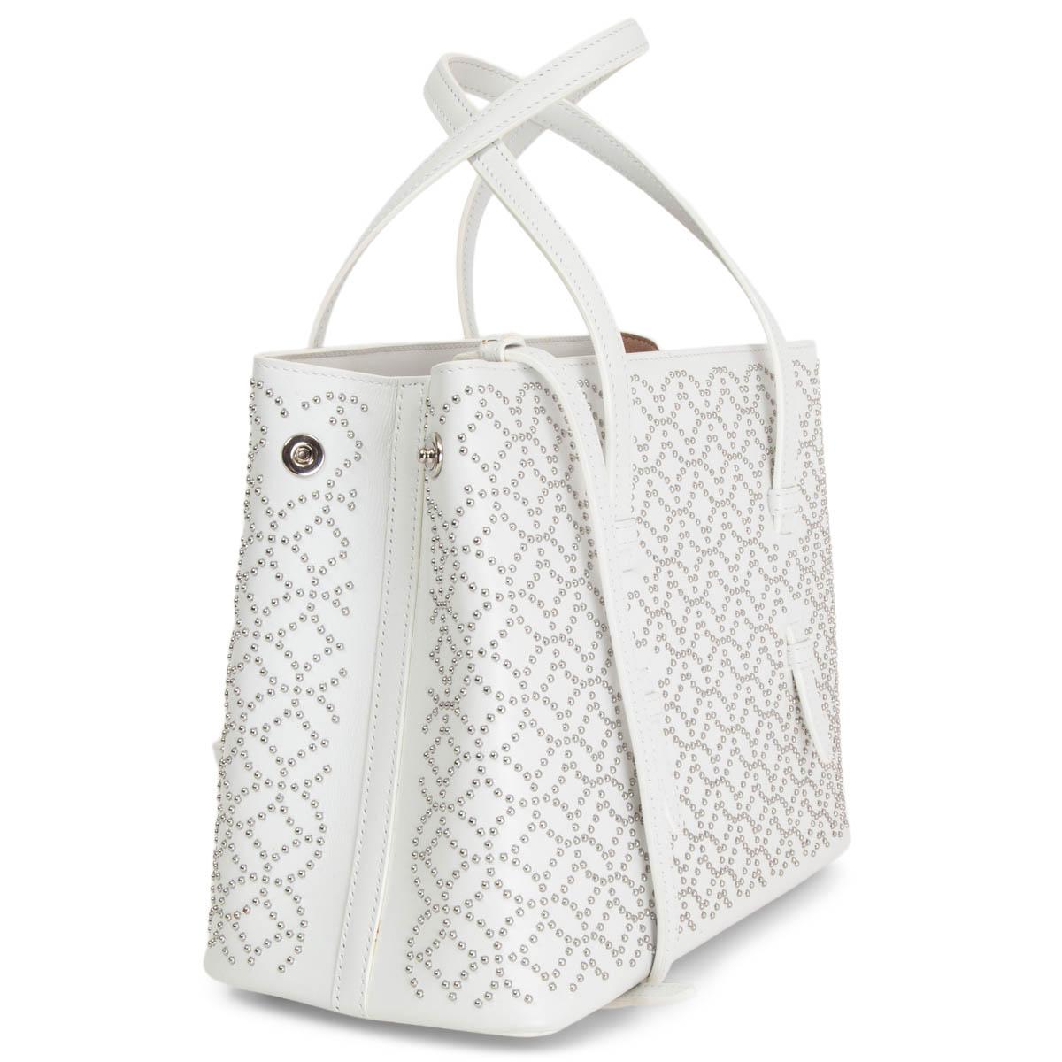 ALAIA white leather STUDDED VIENNE MINI Tote Shoulder Bag