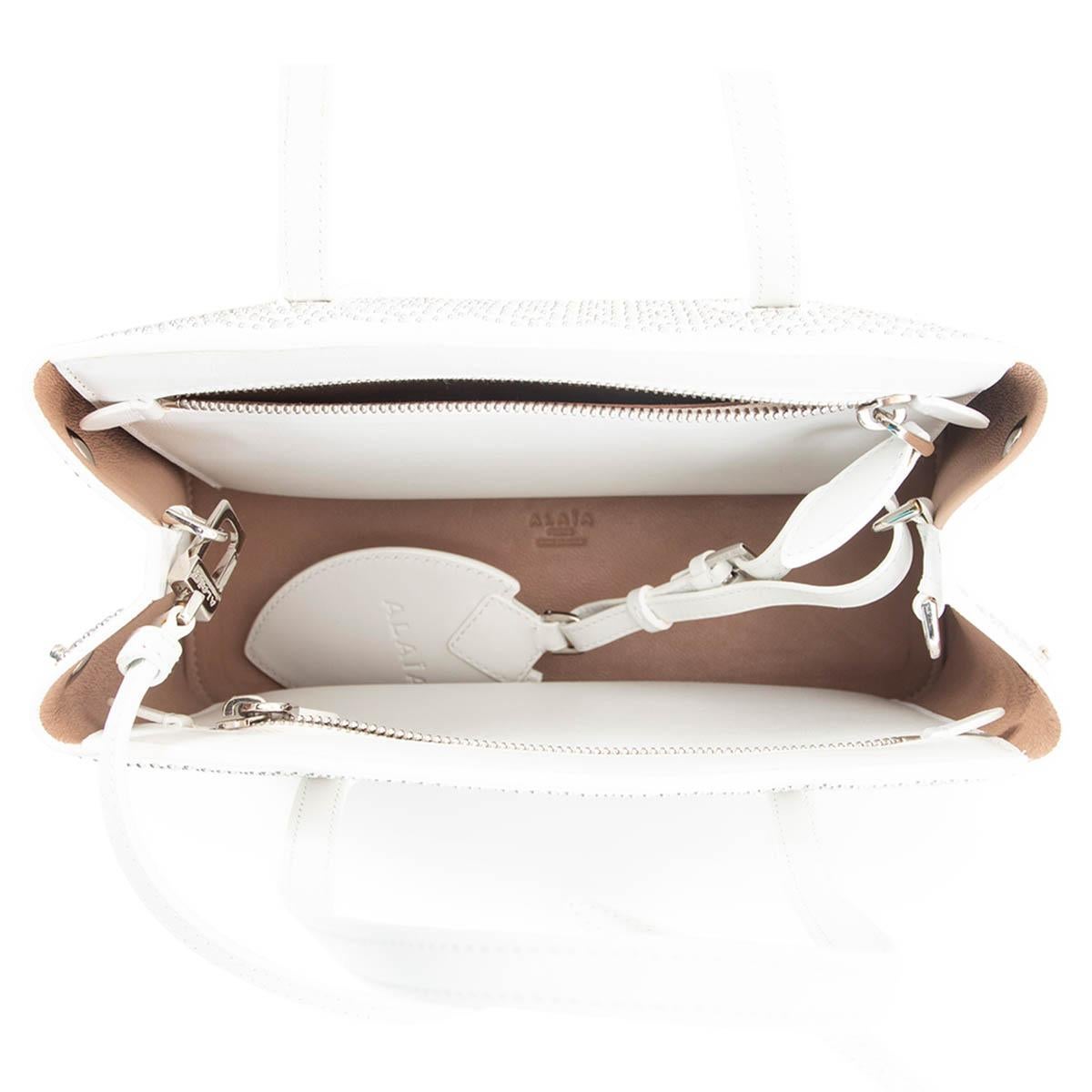 Donna ALAIA borsa a spalla in pelle bianca STUDDED VIENNE MINI Tote