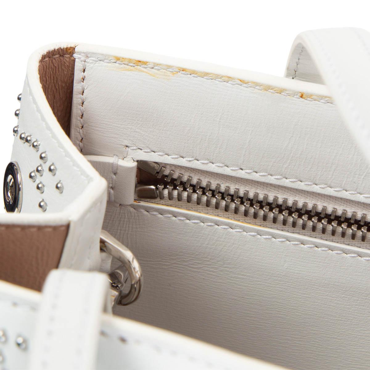 ALAIA white leather STUDDED VIENNE MINI Tote Shoulder Bag In Good Condition In Zürich, CH