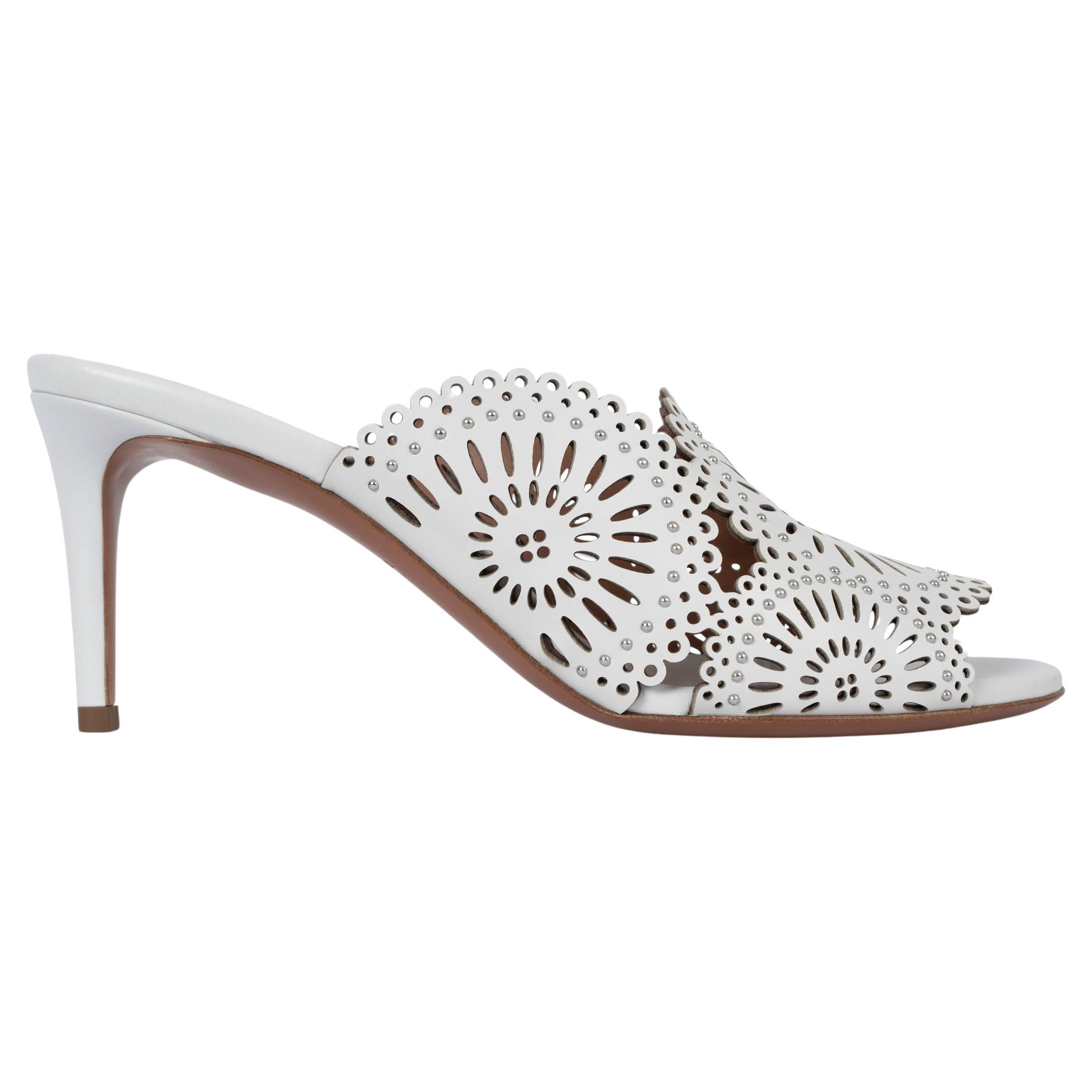 ALAIA cuero blanco STUDDED VIENNE MOLUKAI Sandalias Zapatos 38