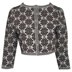 Alaia White & Metallic Glittery Brown Jacquard Cropped Cardigan Sweater 40