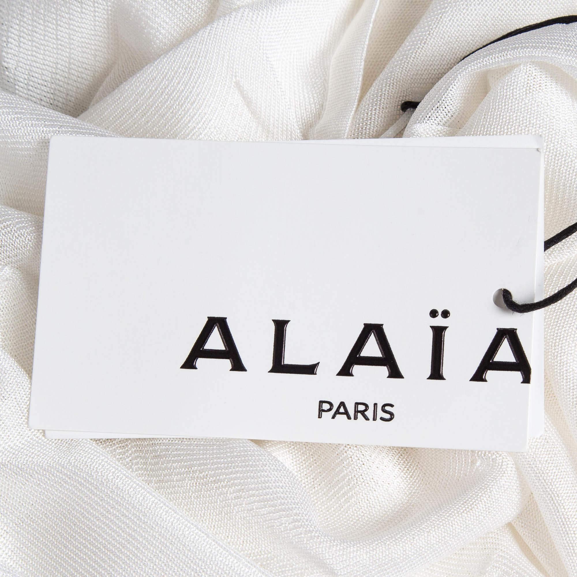 Alaia White Pinhole Pattern Knit Sleeveless Mini Dress L 1